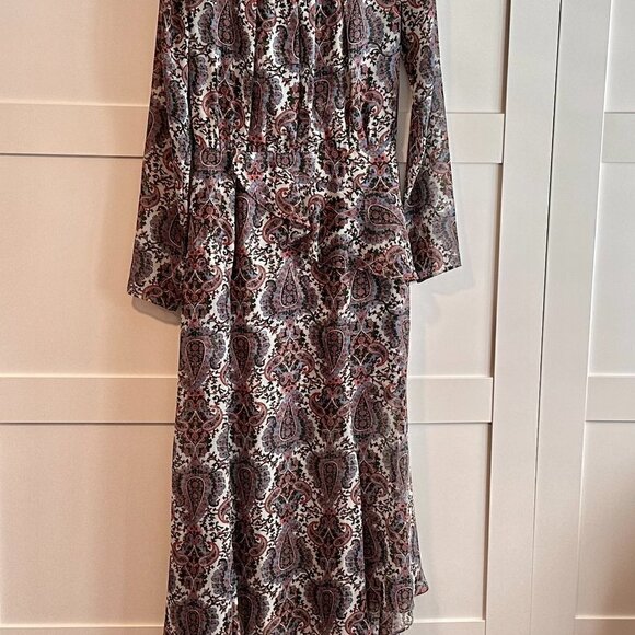 VERONICA BEARD Sazan LS Handkerchief Hem Paisley Dress In Ecru Multi- Size 2 - Picture 6 of 8